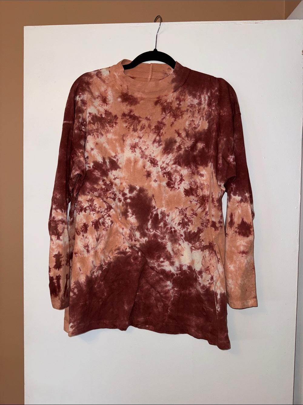 We The Free Oversized Women's Tie-Dye Long Sleeve Tee in Rust and Cream